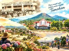 Kolase perjalanan Tomohon dari kantor wali kota masa lalu hingga pusat pemerintahan dan lanskap Gunung Lokon.